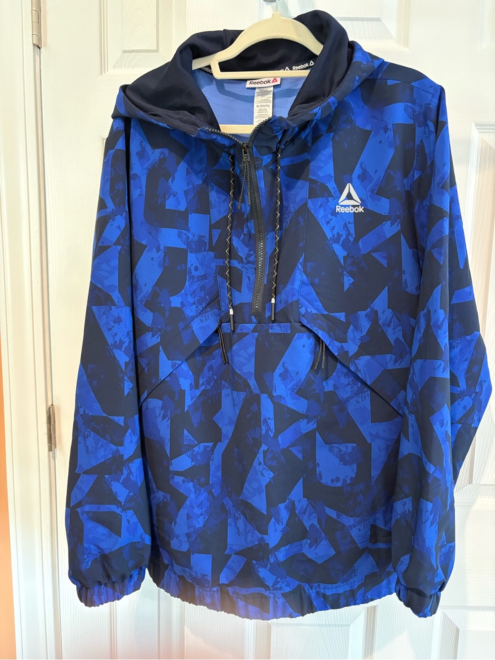 Reebok Men’s Blue & Navy Camouflage Pullover Hoodie Jacket